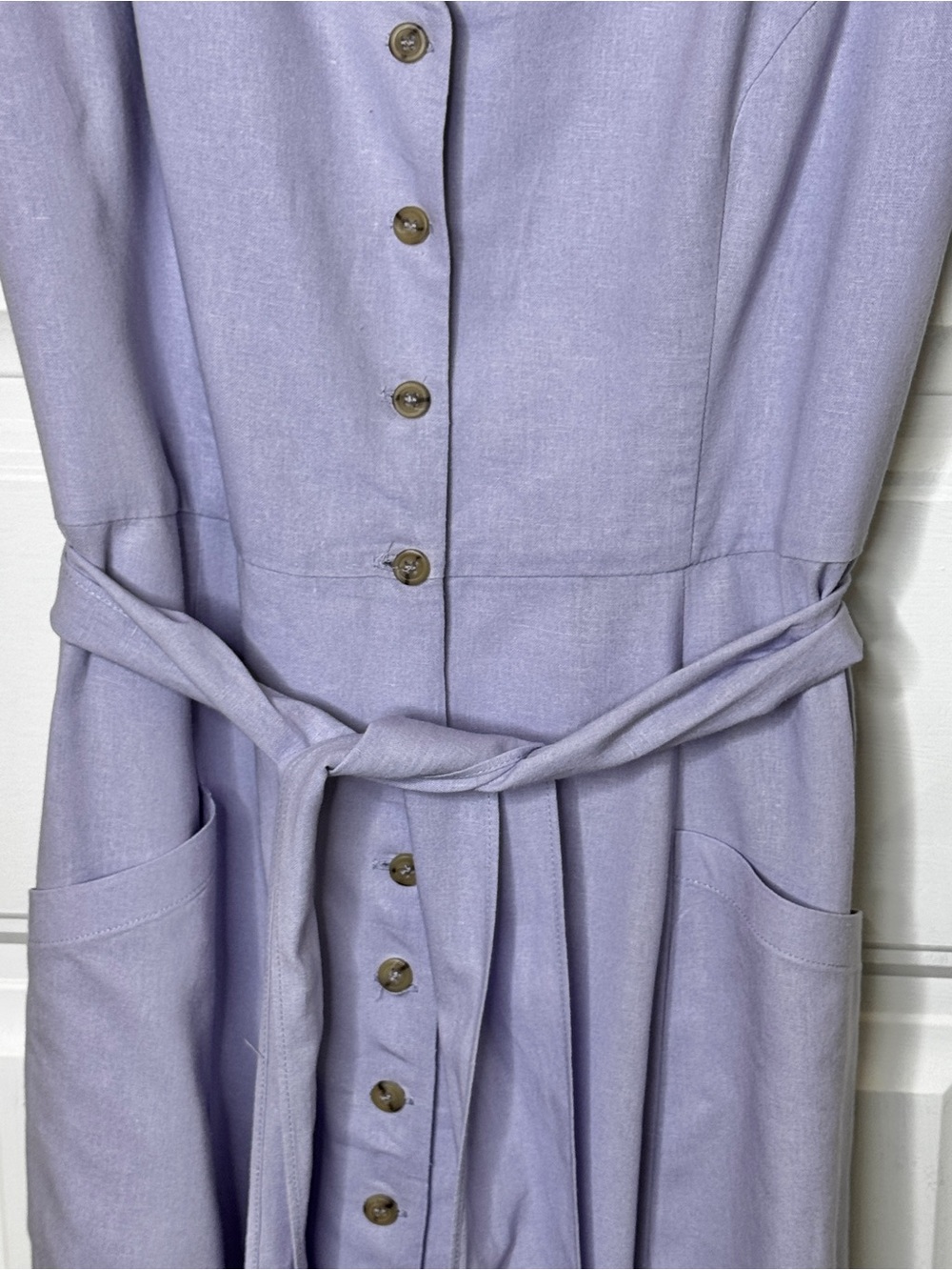 Gal Meets Glam Vanessa Lavender Linen Blend Button Front Midi Dress Size 12 - Picture 9 of 13
